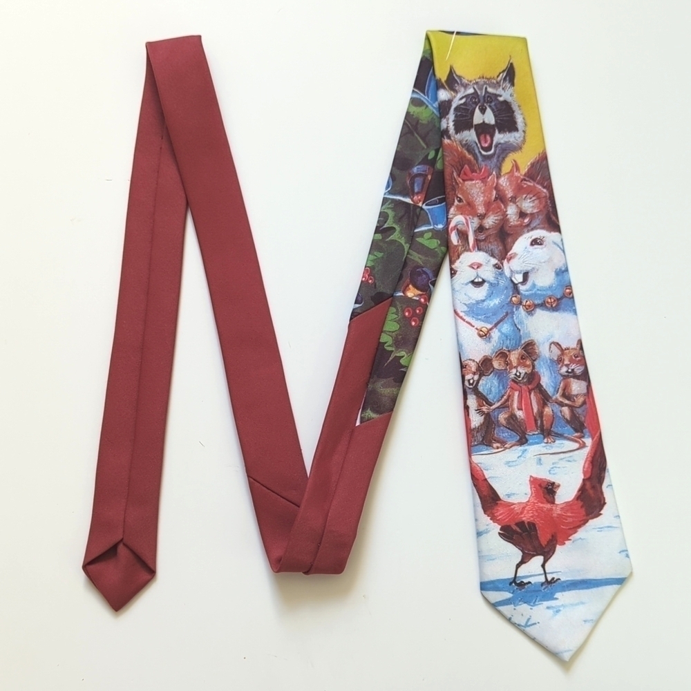 Ralph Marlin 1990 Vintage The Carolers Christmas Critters Illustrated Neck Tie - Picture 4 of 12